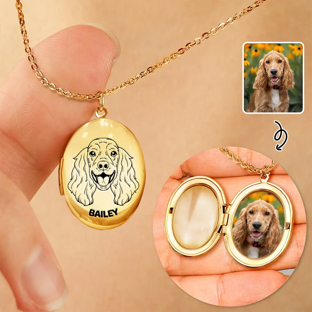 Custom Photo Sketch Dog Face Line Art Personalized Locket Necklace Wander Prints