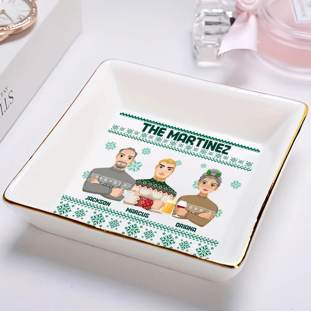 Christmas,Family,Gift For Bestie,Continue Shopping,Happy - Flat Art Family Grandparents, Parents, Kids, Friends - Personalized Ring Dish