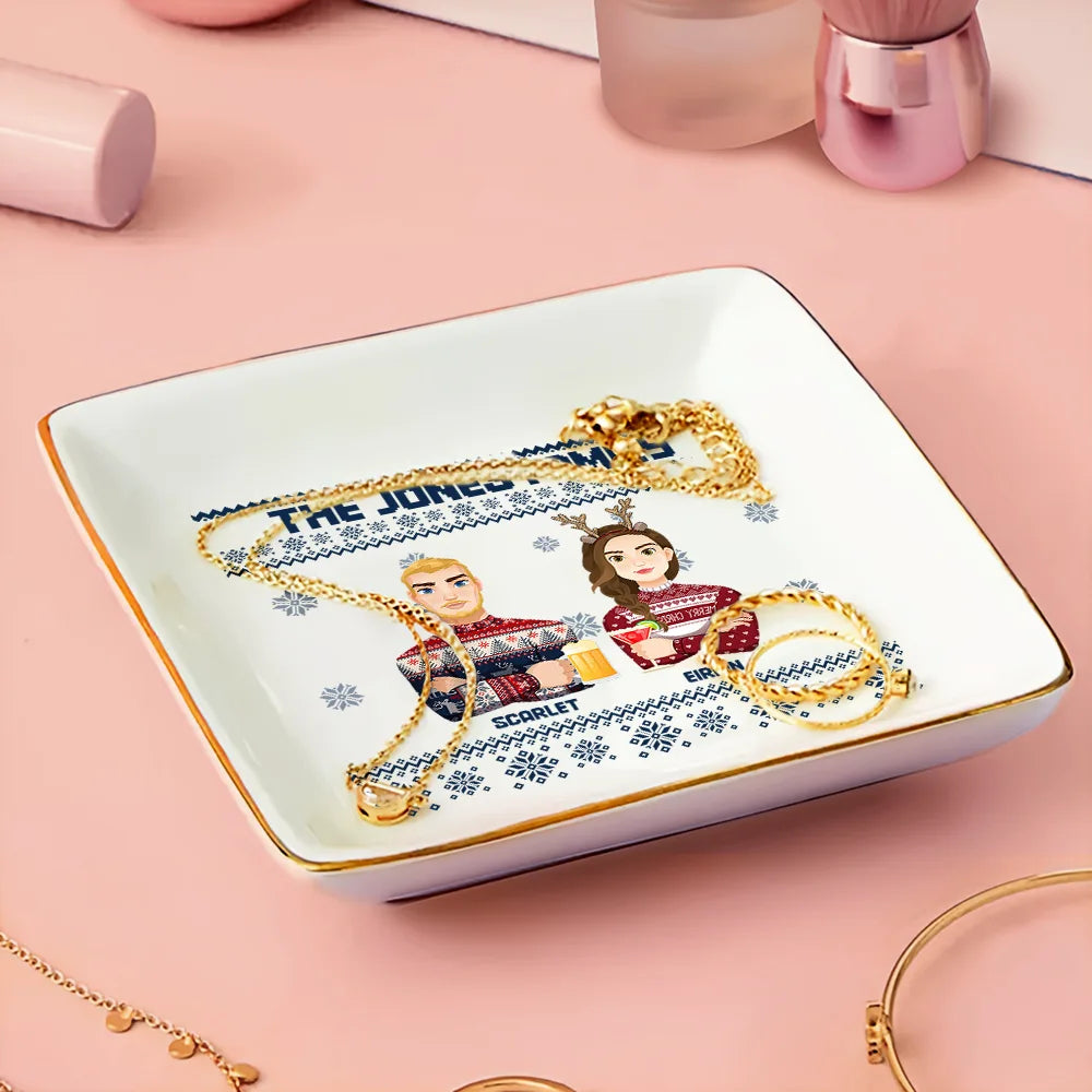 Christmas,Family,Gift For Bestie,Continue Shopping,Happy - Flat Art Family Grandparents, Parents, Kids, Friends - Personalized Ring Dish