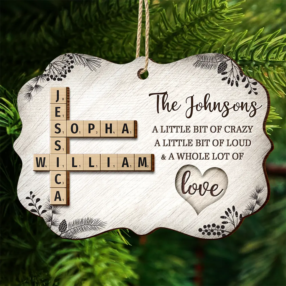 Family A Whole Lot Of Love Crossword Scrabble - Personalized 2-Layered Wooden Ornament