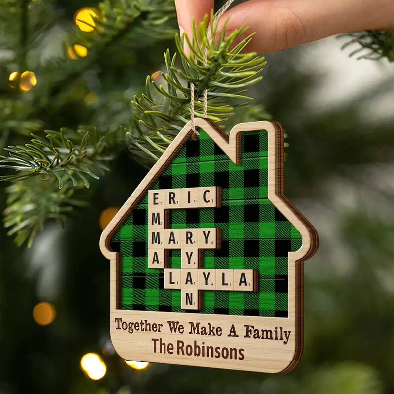 Christmas,Family,Continue Shopping,Love - Together We Make A Family House Crossword Scrabble - Personalized 2-Layered Wooden Ornament