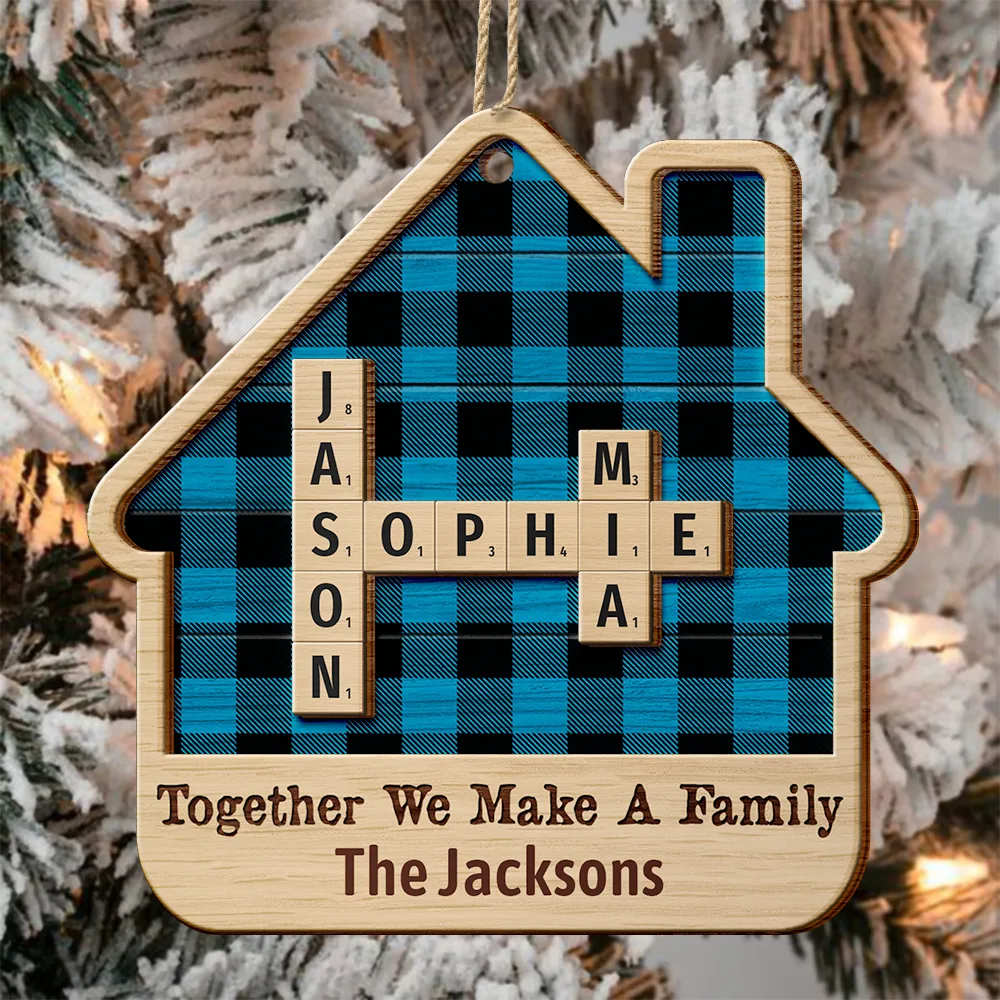Christmas,Family,Continue Shopping,Love - Together We Make A Family House Crossword Scrabble - Personalized 2-Layered Wooden Ornament