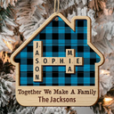Christmas,Family,Continue Shopping,Love - Together We Make A Family House Crossword Scrabble - Personalized 2-Layered Wooden Ornament