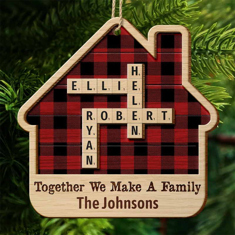 Christmas,Family,Continue Shopping,Love - Together We Make A Family House Crossword Scrabble - Personalized 2-Layered Wooden Ornament