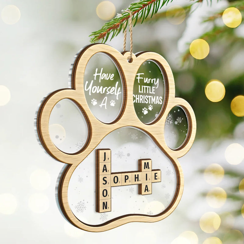 Pet Lovers, Dog Lovers, Cat Lovers -  Dog Cat Furry Little Christmas Crossword Scrabble - Personalized 2-Layered Mix Ornament