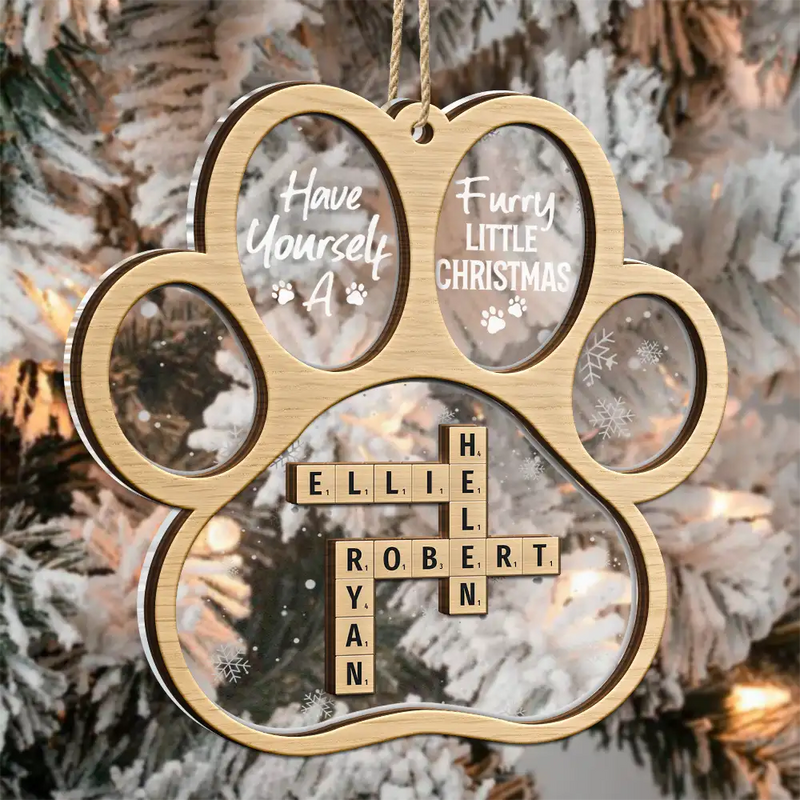 Pet Lovers, Dog Lovers, Cat Lovers -  Dog Cat Furry Little Christmas Crossword Scrabble - Personalized 2-Layered Mix Ornament