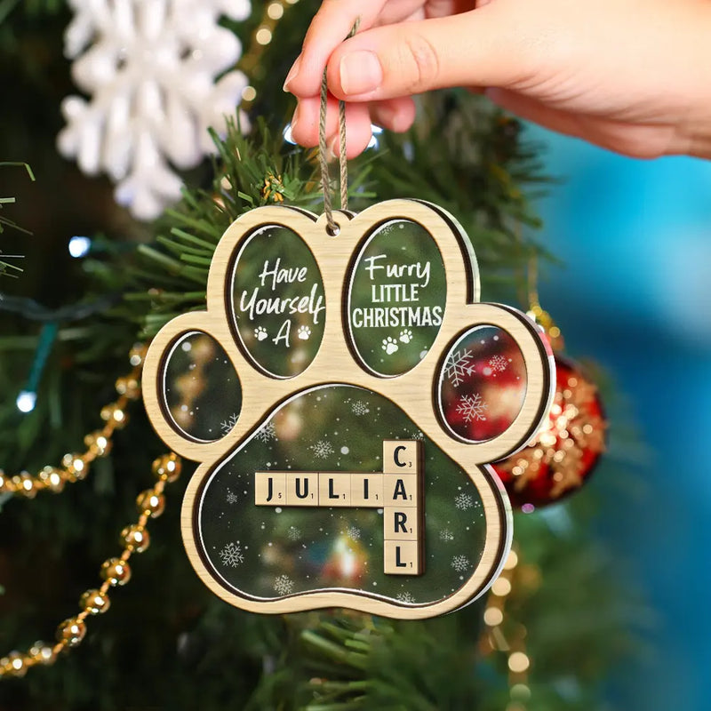 Pet Lovers, Dog Lovers, Cat Lovers -  Dog Cat Furry Little Christmas Crossword Scrabble - Personalized 2-Layered Mix Ornament