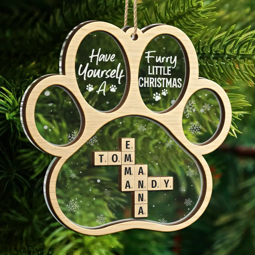 Pet Lovers, Dog Lovers, Cat Lovers -  Dog Cat Furry Little Christmas Crossword Scrabble - Personalized 2-Layered Mix Ornament