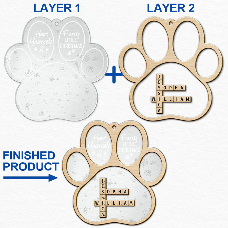 Pet Lovers, Dog Lovers, Cat Lovers -  Dog Cat Furry Little Christmas Crossword Scrabble - Personalized 2-Layered Mix Ornament