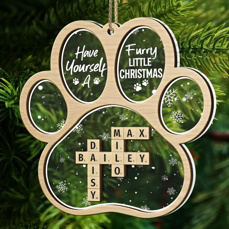 Pet Lovers, Dog Lovers, Cat Lovers -  Dog Cat Furry Little Christmas Crossword Scrabble - Personalized 2-Layered Mix Ornament