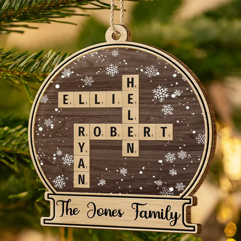 Family - Custom Family Name Snow Globe Crossword Scrabble - Personalized Custom Shaped Wooden Ornament