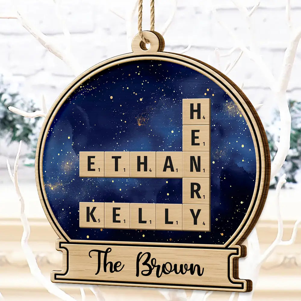 Family - Custom Family Name Snow Globe Crossword Scrabble - Personalized Custom Shaped Wooden Ornament