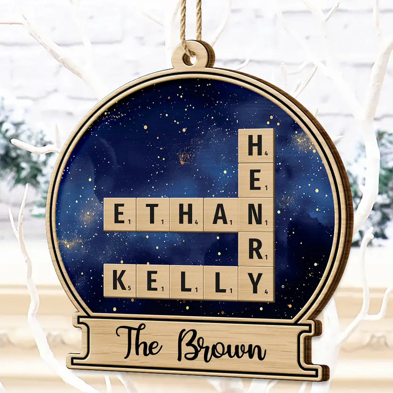 Family - Custom Family Name Snow Globe Crossword Scrabble - Personalized Custom Shaped Wooden Ornament