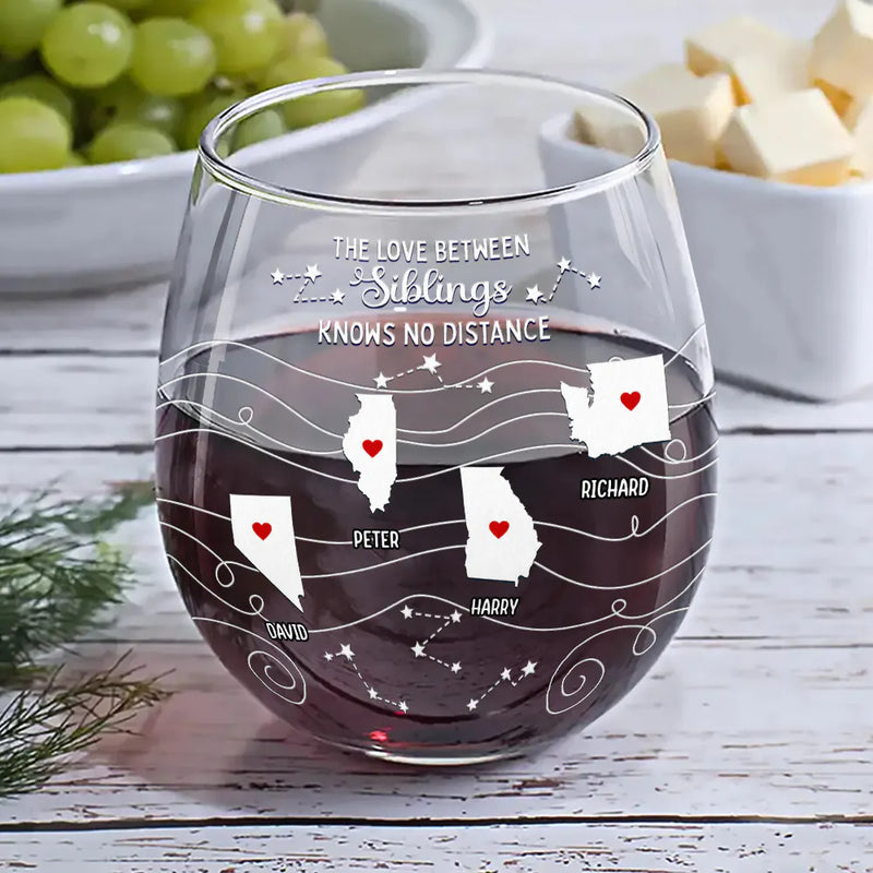 Family, Gift For Bestie - Long Distance Family Bestie Never Too Far To Drink - Personalized Stemless Wine Glass