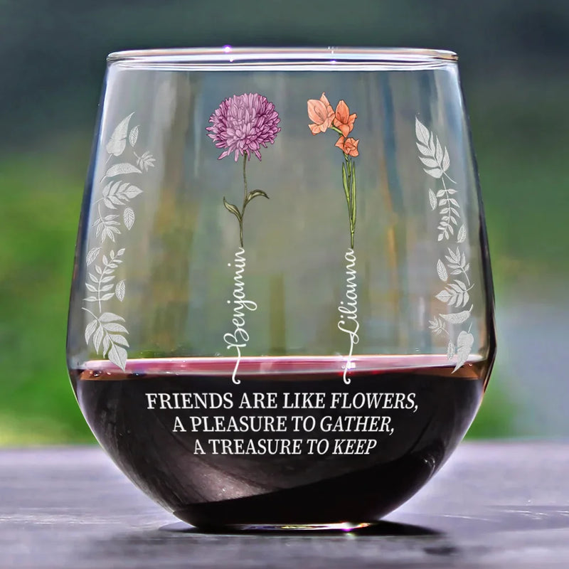 anthurium flower engraved wine glasses Birth Flower Grow An Old Friend Bestie
