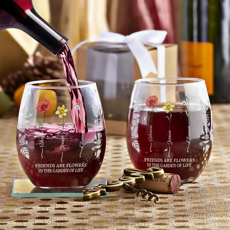 anthurium flower engraved wine glasses Birth Flower Grow An Old Friend Bestie