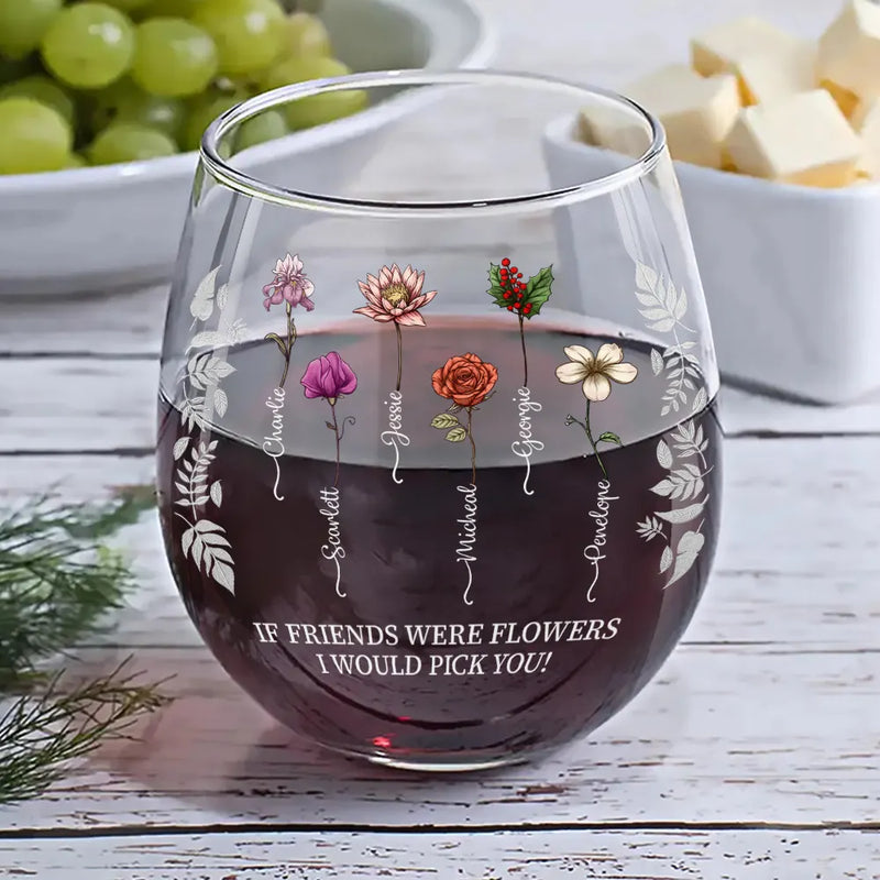 anthurium flower engraved wine glasses Birth Flower Grow An Old Friend Bestie
