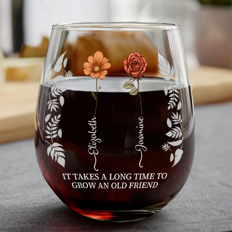 anthurium flower engraved wine glasses Birth Flower Grow An Old Friend Bestie