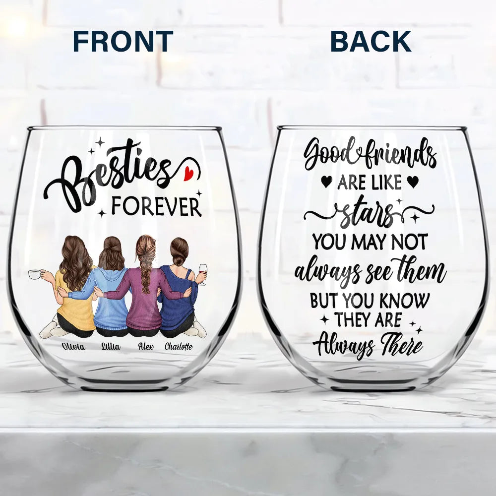 Gift For Bestie - Countless Memories Our Friendship Is Endless Besties - Personalized Stemless Wine Glass
