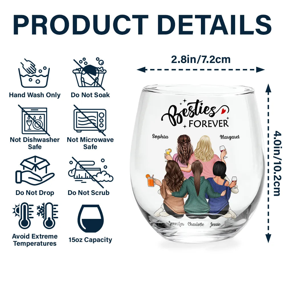 Gift For Bestie - Countless Memories Our Friendship Is Endless Besties - Personalized Stemless Wine Glass