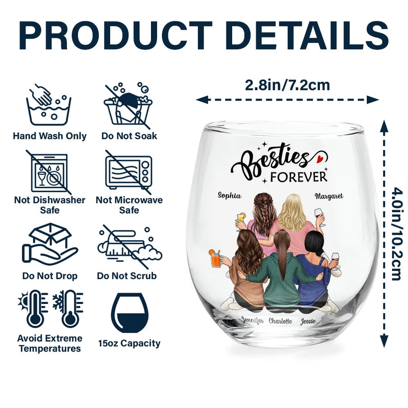 Gift For Bestie - Countless Memories Our Friendship Is Endless Besties - Personalized Stemless Wine Glass