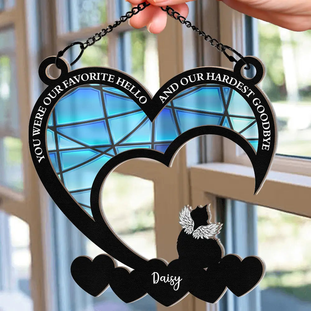 Pet Lovers,Memorial,Sad - Pet Memorial My Hardest Goodbye Dog Cat - Personalized Window Hanging Suncatcher Ornament
