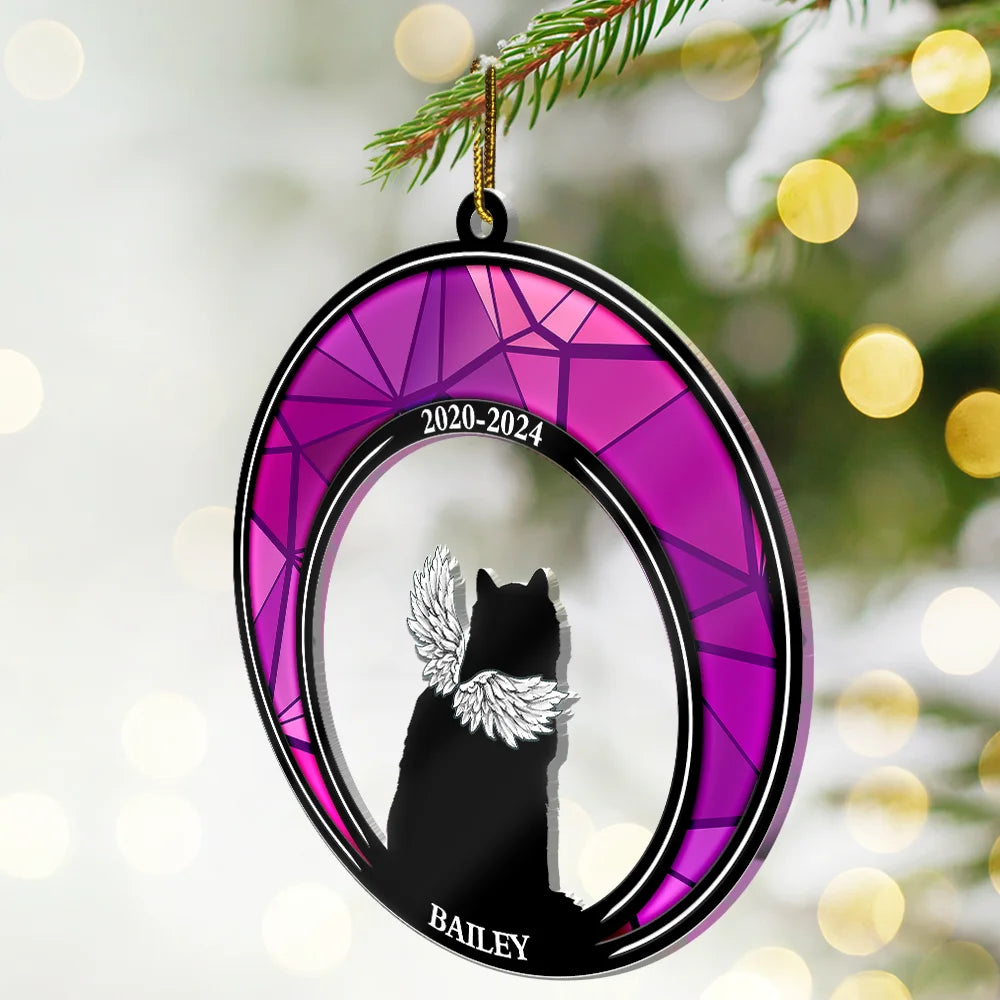 Pet Lovers - Pet Memorial Stained Glass Moon Dog Cat Lover - Personalized Cutout Acrylic Ornament