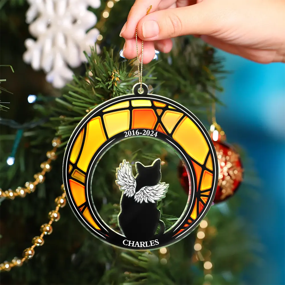 Pet Lovers - Pet Memorial Stained Glass Moon Dog Cat Lover - Personalized Cutout Acrylic Ornament