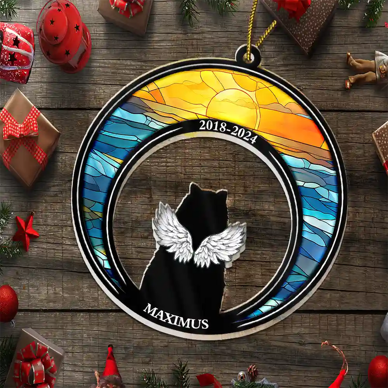 Pet Lovers - Pet Memorial Stained Glass Moon Dog Cat Lover - Personalized Cutout Acrylic Ornament