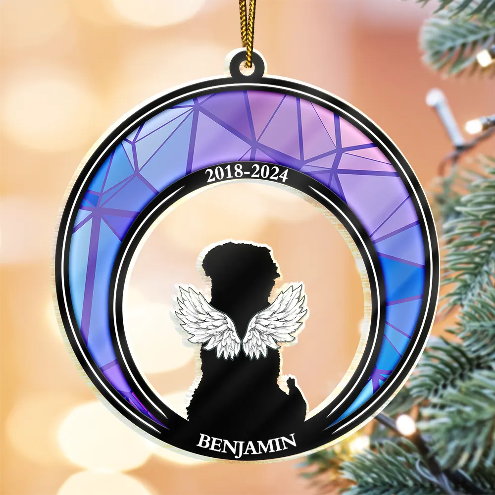 Pet Lovers - Pet Memorial Stained Glass Moon Dog Cat Lover - Personalized Cutout Acrylic Ornament