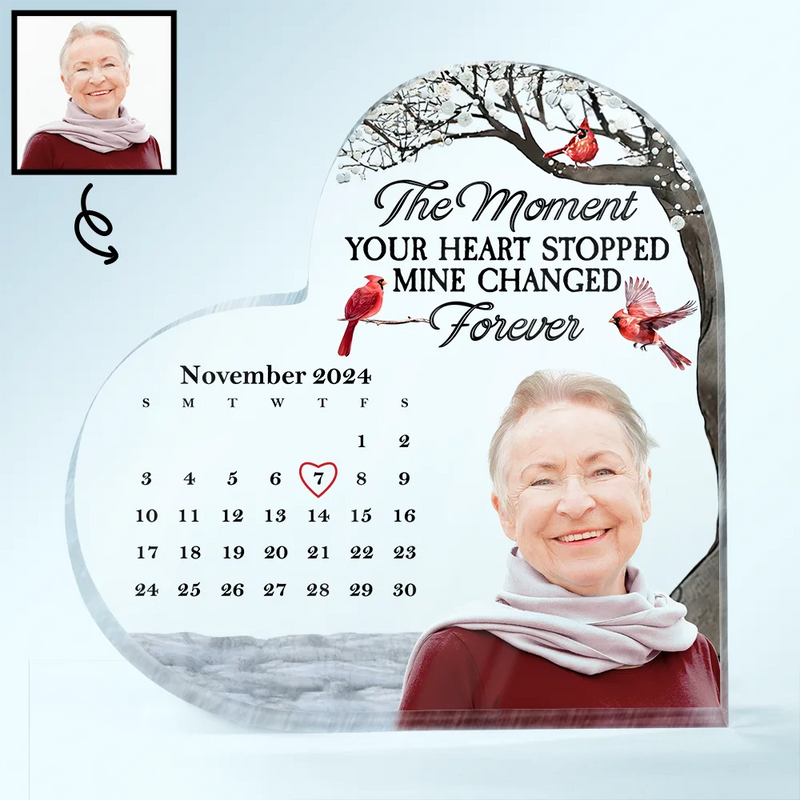Christmas,Memorial,Custom Photo,Love - Custom Photo The Moment Your Heart Stopped Memorial Calendar - Personalized Heart Shaped Acrylic Plaque