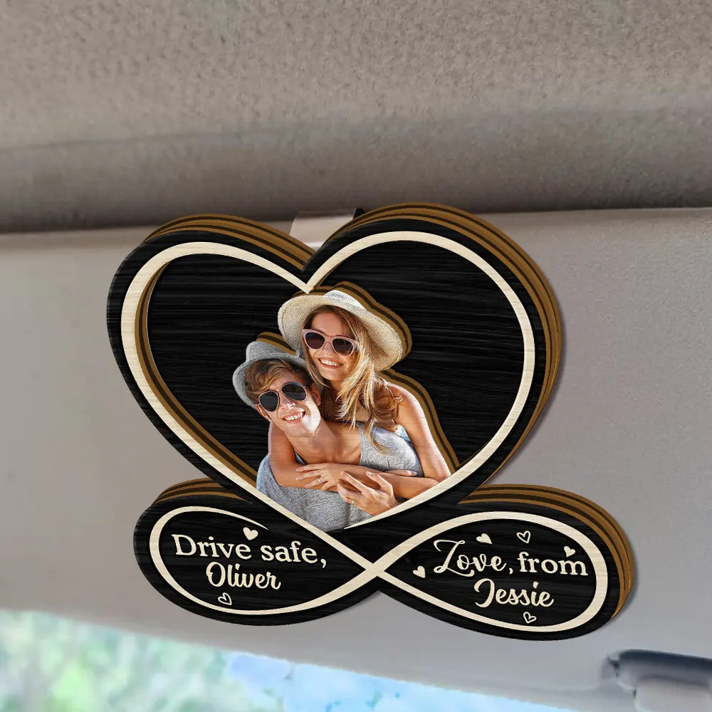 Gift For Couples - Custom Photo Drive Safe Husband Love From Wife - Personalized Custom Shaped Car Visor Clip