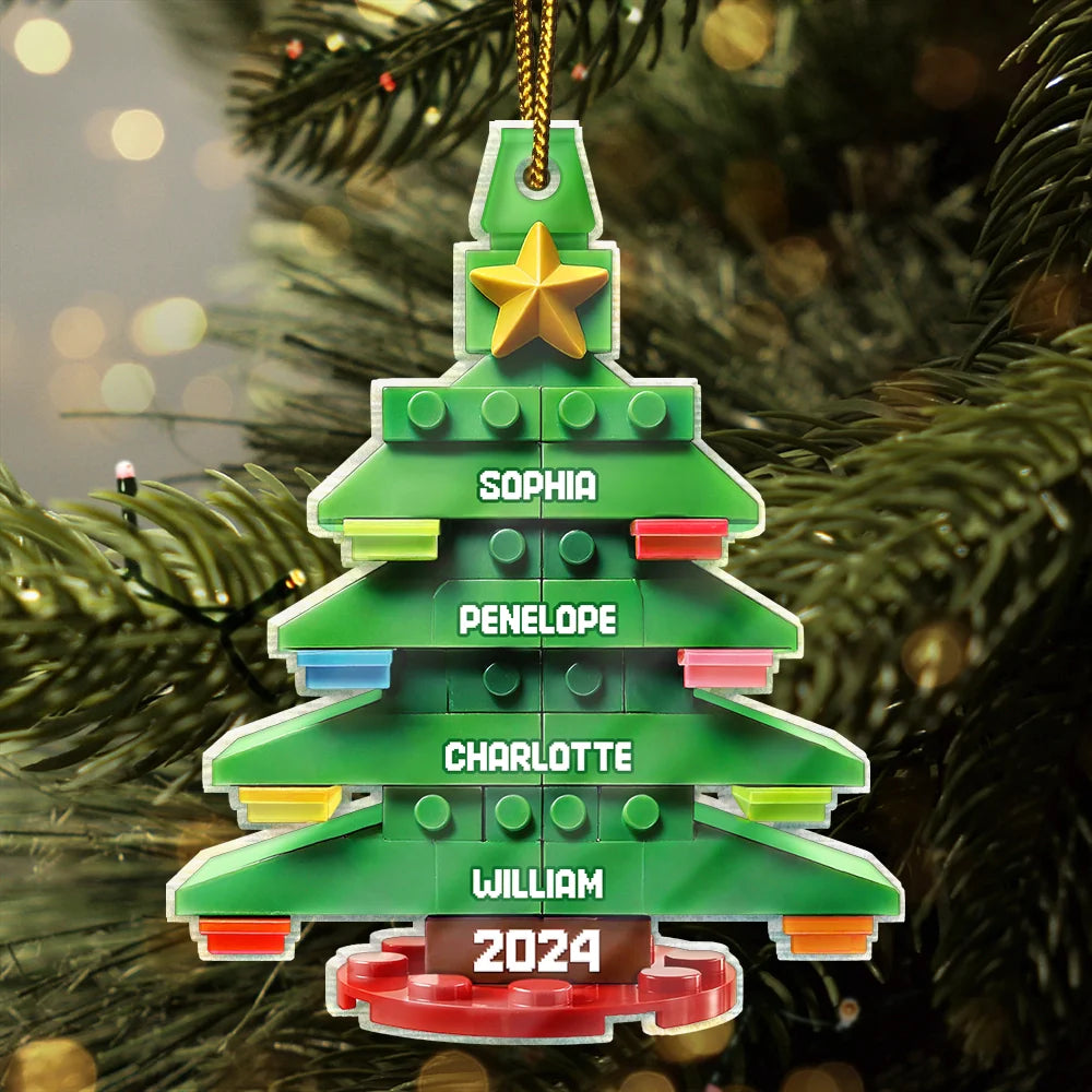 Building Block Christmas Tree Custom Name - Personalized Custom Shaped Acrylic Ornament