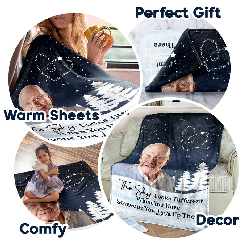 Family, Parents, Gift For Grandparents, Gift For Sibling, Memorial - Custom Photo The Sky Looks Different Memorial Family - Personalized Fleece Blanket, Sherpa Blanket
