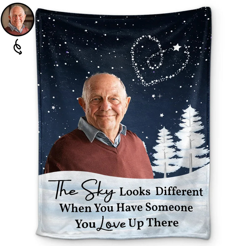 Family, Parents, Gift For Grandparents, Gift For Sibling, Memorial - Custom Photo The Sky Looks Different Memorial Family - Personalized Fleece Blanket, Sherpa Blanket
