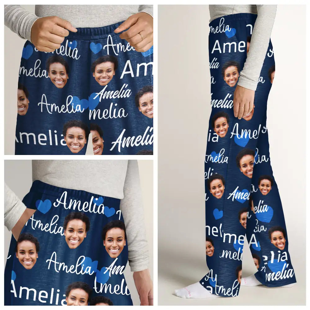 Gift For Couples, Gift For Husband - Custom Photo And Name Of Wife For Husband - Personalized Pajama Pants
