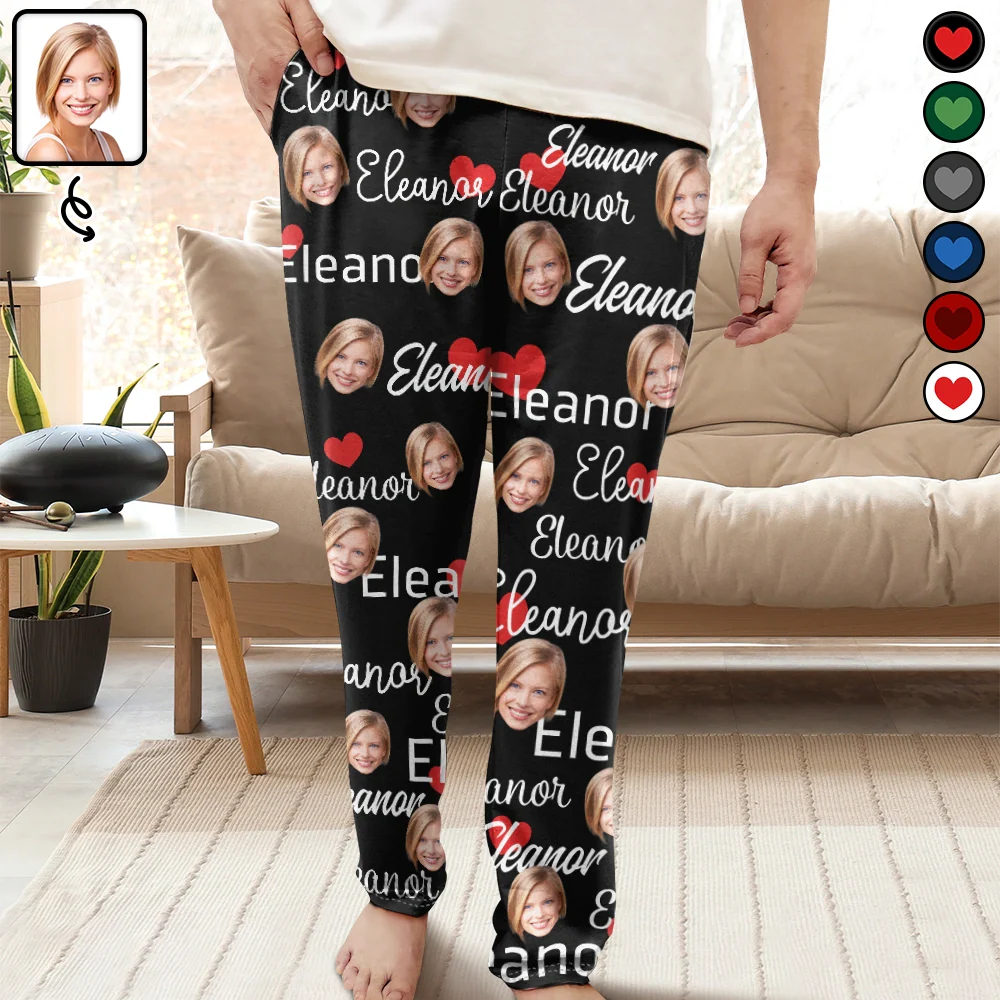 Gift For Couples, Gift For Husband - Custom Photo And Name Of Wife For Husband - Personalized Pajama Pants
