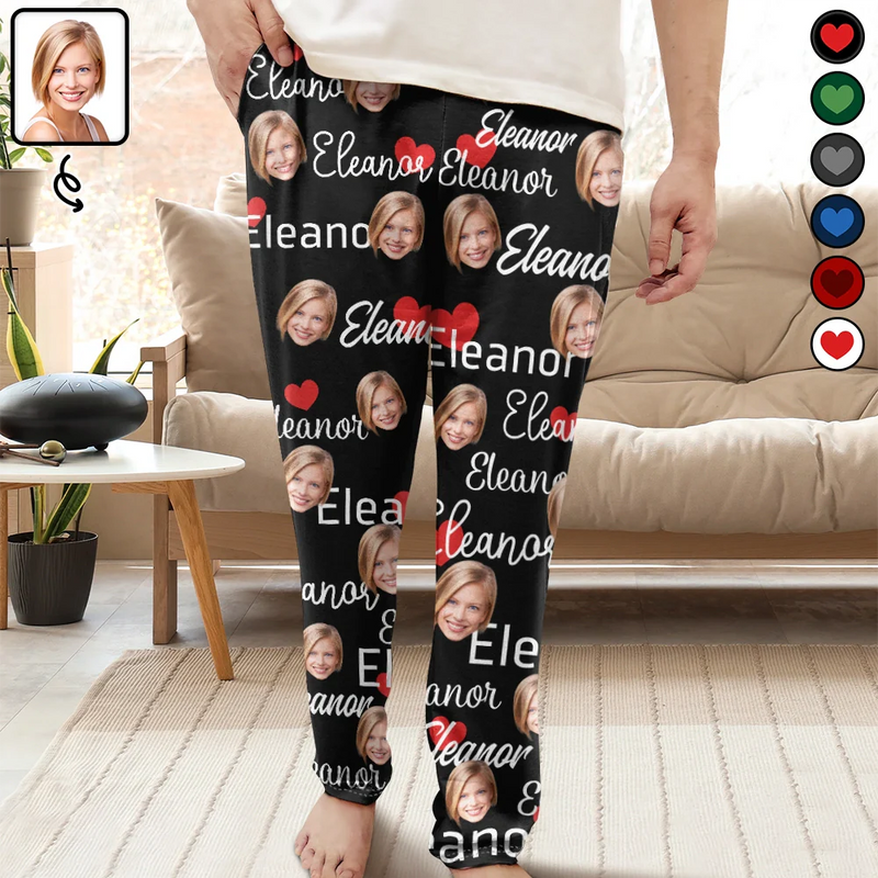 Gift For Couples, Gift For Husband - Custom Photo And Name Of Wife For Husband - Personalized Pajama Pants

