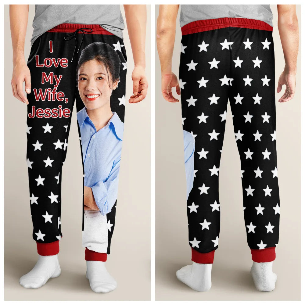 Gift For Couples, Gift For Husband - Custom Photo For Husband I Love My Wife - Personalized Pajama Pants