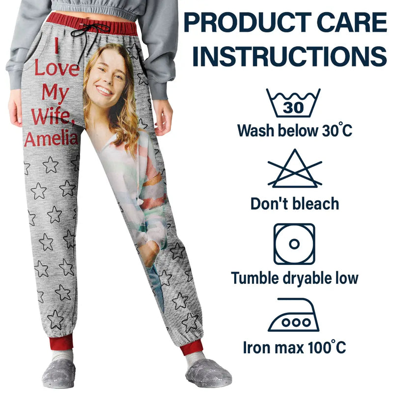 Gift For Couples, Gift For Husband - Custom Photo For Husband I Love My Wife - Personalized Pajama Pants