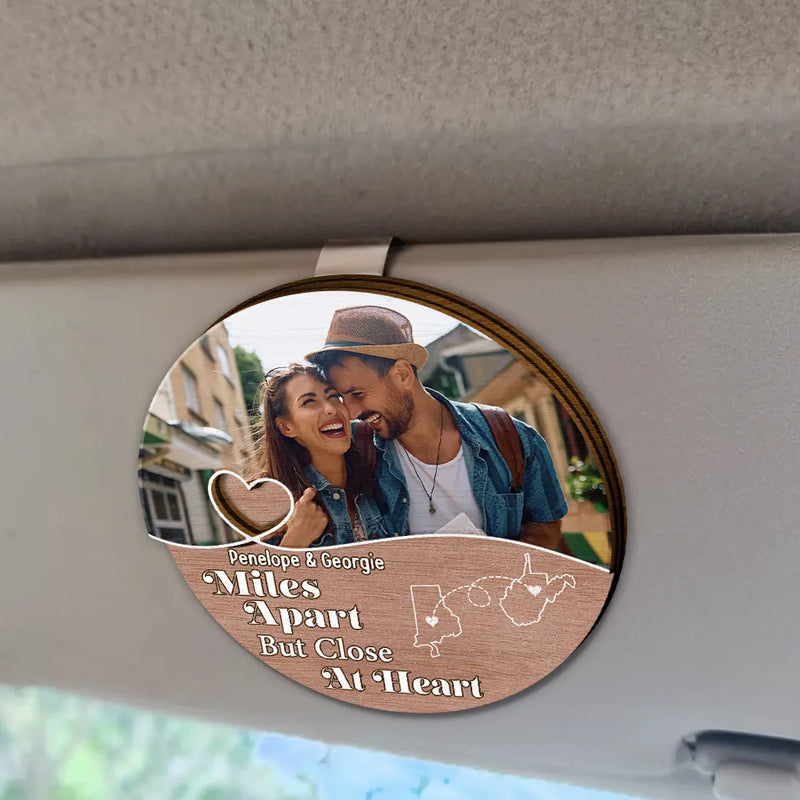 Gift For Couples, Gift For Father, Family - Custom Photo When You Are Family The Miles Don't Matter - Personalized Custom Shaped Car Visor Clip
