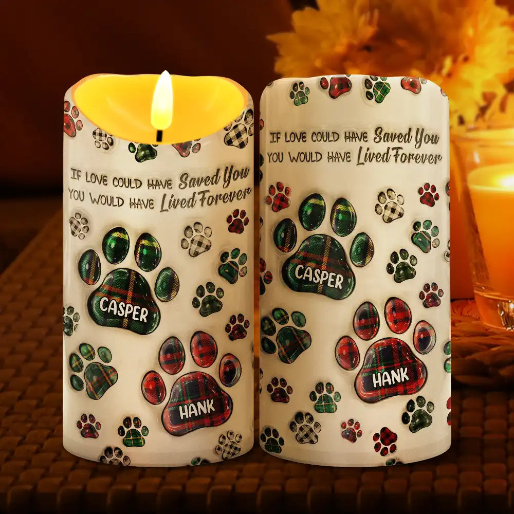 Pet Lovers - Memorial Dog Cat You Left Paw Prints On My Heart - 3D Inflated Effect Printed, Personalized Flameless LED Candle