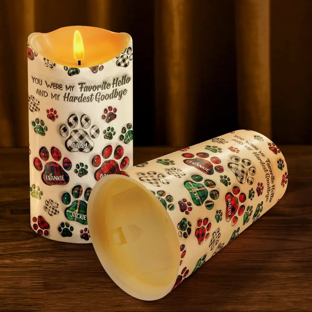 Pet Lovers - Memorial Dog Cat You Left Paw Prints On My Heart - 3D Inflated Effect Printed, Personalized Flameless LED Candle