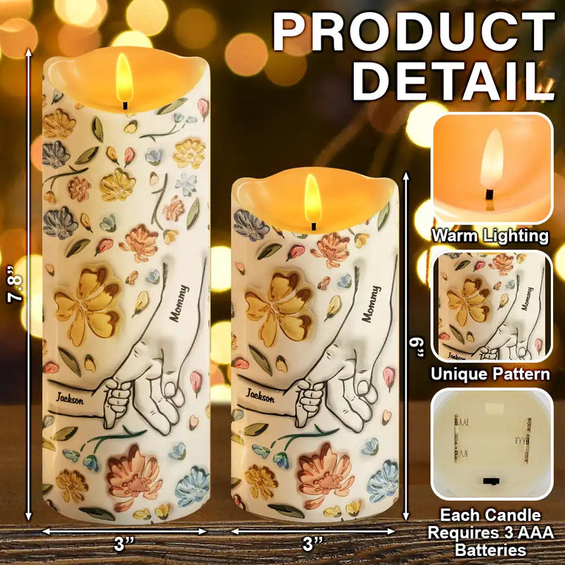 Gift For Grandma, Gift For Mother - Hand In Hand, I Will Always Protect You Mom, Grandma - 3D Inflated Effect Printed Personalized Flameless LED Candle
