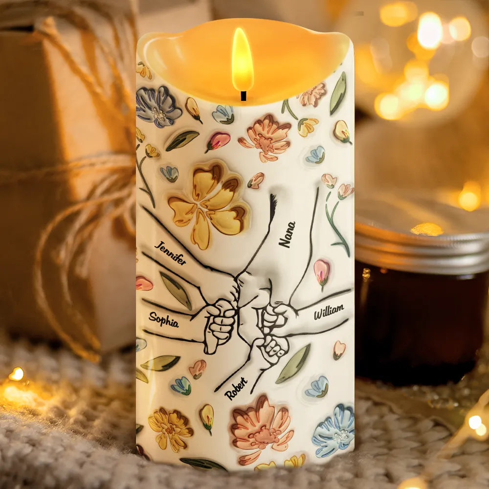Hand In Hand, I Will Always Protect You Mom, Grandma - 3D Inflated Effect Printed Personalized Flameless LED Candle