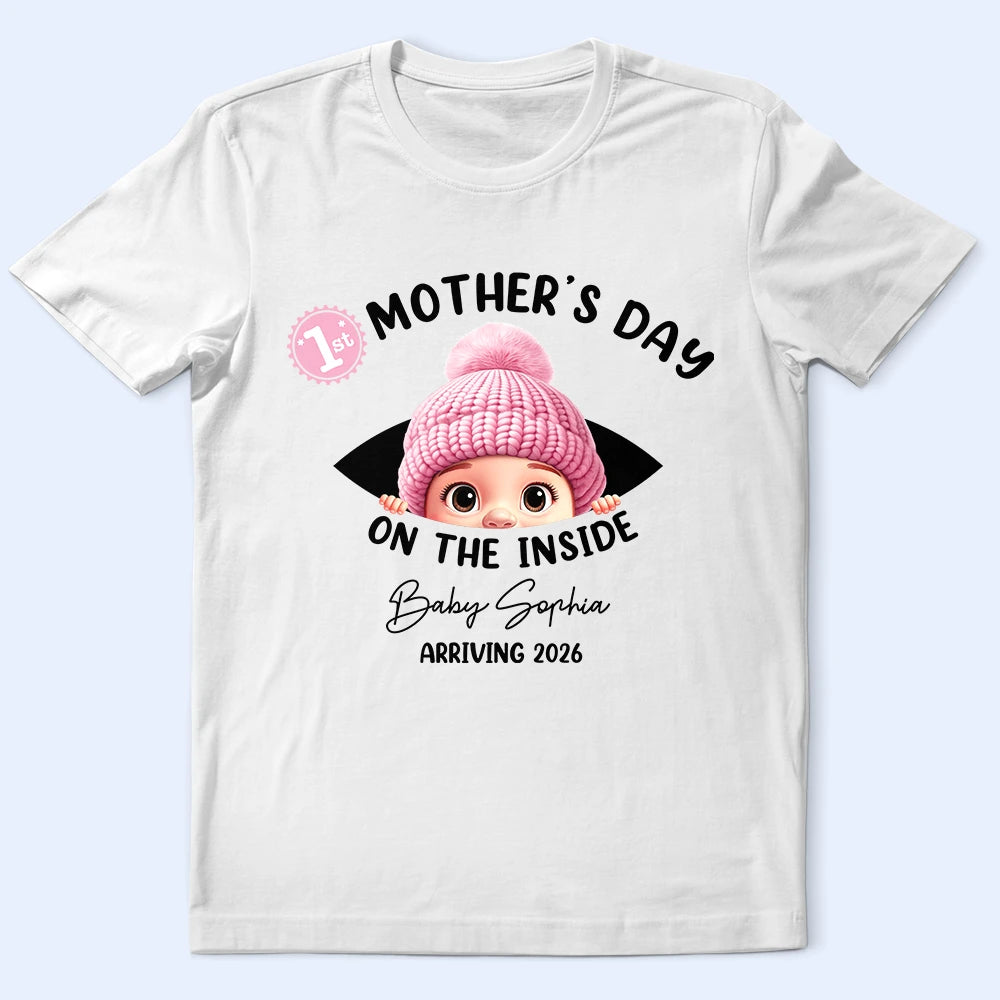 Pregnant Mom - Baby First Year On The Inside With Mom - Personalized T Shirt