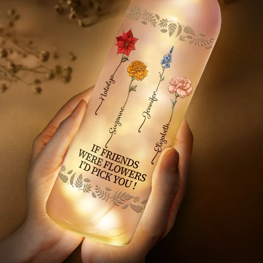 Gift For Bestie - Birth Flower Grow An Old Friend Bestie - Personalized Bottle Light