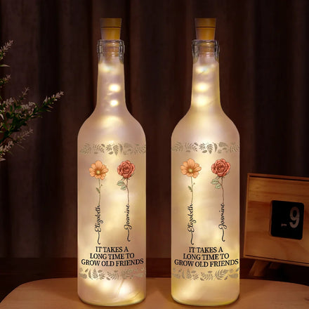 Fleur de naissance pour faire pousser un vieil ami, une meilleure amie - Bouteille lumineuse personnalisée