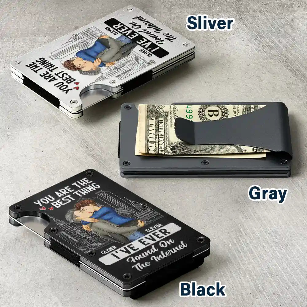 Gift For Couples, Gift For Husband, Gift For Boyfriend - Kissing Couple Best Thing Found On The Internet - Personalized Card Wallet With Money Clip