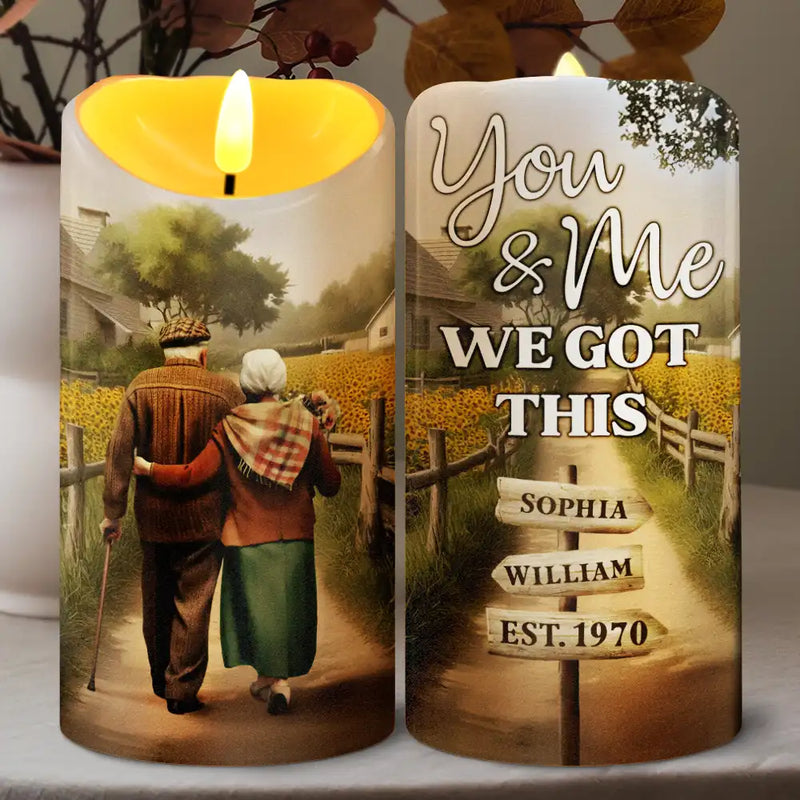 Gift For Wife, Old Couples - Painting Old Couple You And Me We Got This - Personalized Flameless LED Candle